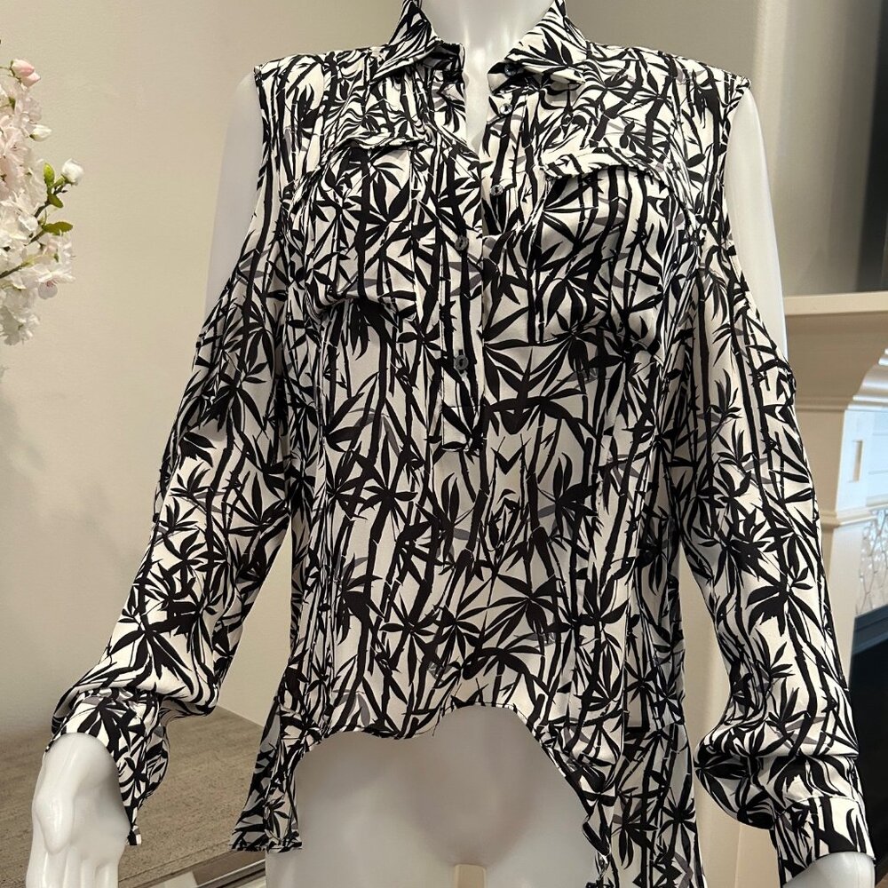 Nicole Miller Cold Shoulder 100% Silk Blouse